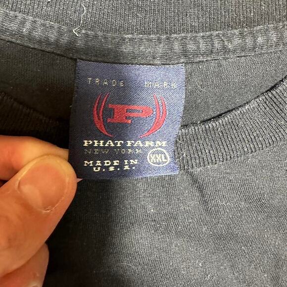 Vintage 90s Phat Farm Black Boxy Tee Shirt Mens 2XL Made In USA Box Graphic - Picture 4 of 4